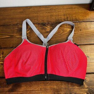 Victoria's Secret Sports Bra size 36D Pink Mesh Zip Front Wireless Racerback